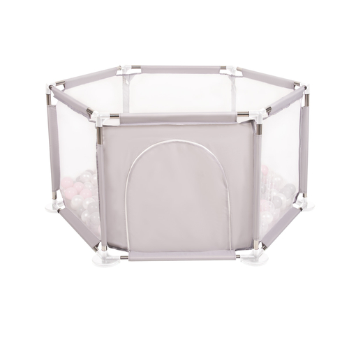 parc bébé hexagonal pliable avec balles plastiques, Gris:perle/gris/transparent/rose poudré, 400 balles