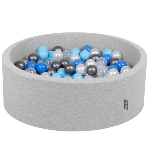 KiddyMoon Piscine à Balles ∅ 7Cm pour Bébé Rond Fabriqué En UE, gris clair:perle/bleu/babyblue/transparent/argent, 90x30cm/300 Balles