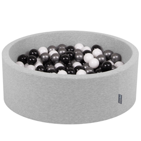 KiddyMoon Piscine à Balles ∅ 7Cm pour Bébé Rond Fabriqué En UE, gris clair:blanc/noir/argenté, 90x30cm/300 balles