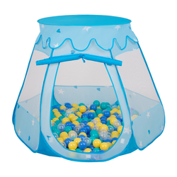 Tente Château Pour Enfants Tente de Jeu Avec Balles Colorées Jouet Cabane Pop-up Château Facile À Monter Maison de Jeu Pour Intérieur et Extérieur, bleu: turquoise-bleu-jaune-transparent, 105x90cm/100 balles