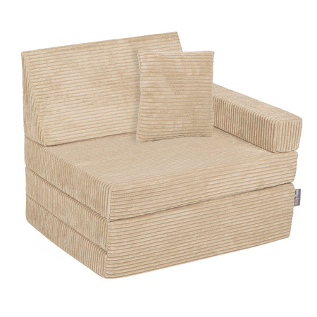 KiddyMoon Fauteuil Enfant Convertible en Mousse, Fauteuil pour Enfants Chaise pour Chambre d'Enfants Matelas Pliable Matelas Fauteuil Relax Fauteuil Douillet, beige, Fauteuil avec Oreiller