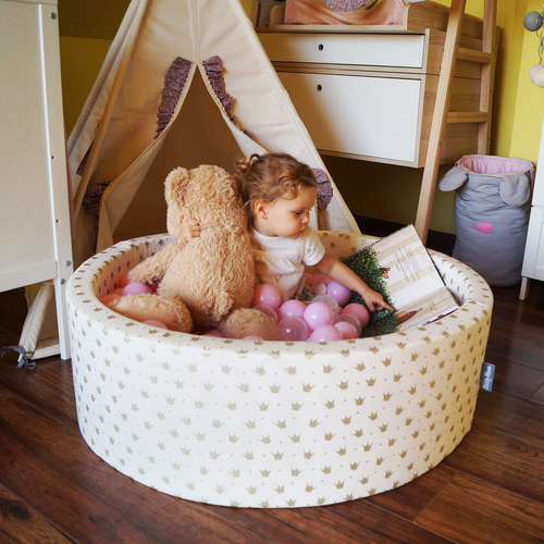 KiddyMoon Piscine à Balles ∅ 7Cm pour Bébé Carré Fabriqué En UE, gris clair: rose poudré/perle/transparent, 90x30cm/200 balles