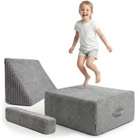 KiddyMoon Coussin Sauteur Enfant Mini Trampoline Interieur Rembourrage A Ressorts Housse Amovible En Tissu Cotele Deux Poignees Des 3 Ans, Gris Foncé, Mini Trampoline Avec Dossier Et Accoudoir