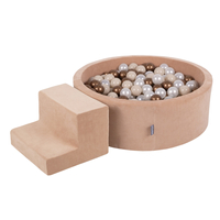 KiddyMoon Aire Velvet De Jeux en Mousse avec Rond Piscine à Balles pour Enfants, rose des sables: beige pastel/cuivre/perle, Piscine (100 Balles) + Marches
