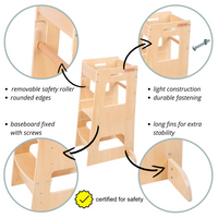 KiddyMoon Tour D'Apprentissage/D'Observation Montessori pour Enfant en Bois 3 Hauteurs Réglables Pieds Anti-Bascule, Gris, 91,5x39,3x49,4