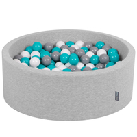 KiddyMoon Piscine à Balles ∅ 7Cm pour Bébé Rond Fabriqué En UE, gris clair:gris/blanc/turquoise, 90x30cm/300 balles