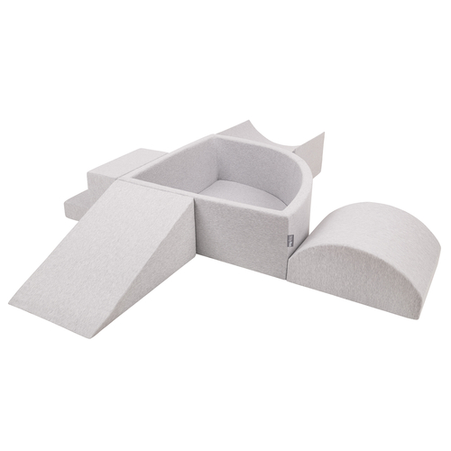 KiddyMoon Aire De Jeux en Mousse avec Quart Angulaire Piscine À Balles pour Bébé, gris clair: perle/gris/transparent/rose poudré, Piscine (300 Balles) + Version 5