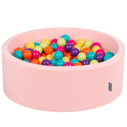 KiddyMoon Piscine à Balles ∅ 7Cm pour Bébé Rond Fabriqué En UE, rose:vert clair/jaune/turq/orange/r.foncé/violet, 90x30cm/200 balles