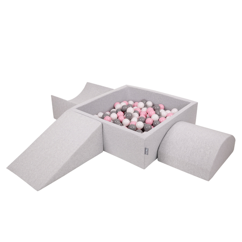 KiddyMoon Aire De Jeux en Mousse avec Carré Piscine À Balles pour Enfants, gris clair: blanc/gris/rose poudré, Piscine (200 Balles) + Version 4
