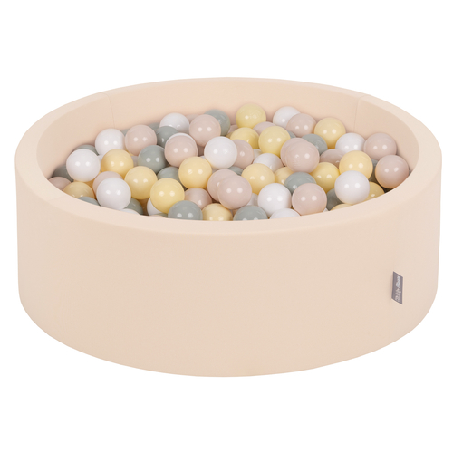 KiddyMoon Piscine à Balles ∅ 7Cm pour Bébé Rond Fabriqué En UE, beige, 90x30cm/300 Balles