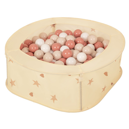 NK-200X piscine aire de jeux pliable avec balles, beige clair: beige pastel/saumon/blanc, 100 Balles