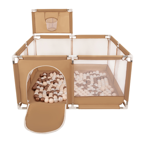 parc bébé avec balles plastiques aire de jeu pliable basket, beige : beige pastel/cuivre/perle, 200 balles
