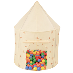 Tente de Jeu Pour Enfants Château Maison de Jeu En Forme De Pavillon De Jeu Avec Balles Pliable Tente Pop-Up Enfant Motifs D'Étoiles Et De Cœurs, beige clair: jaune/bleu/rouge/orange, 100 balles