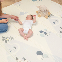 KiddyMoon Tapis de Jeu pour Enfant Bébé Tapis Mousse Tapis de Sol Tapis d'éveilBebe Reversible Stimulation De L'Imagination Pliable Pour L'Intérieur Et L'Extérieur, gris-montagnes, 180x200x1,5cm