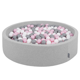 KiddyMoon Piscine À Balles Grande Rond pour Bébé, Fabriqué en UE, gris clair: blanc-gris-rose poudré, 120x30cm/600 balles