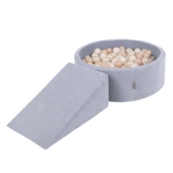 KiddyMoon Parcours Motricité En Mousse Avec Balles Enfants Favorise Créativité, gris foncé : beige pastel/blanc/perle, Piscine (200 Balles) + Pente
