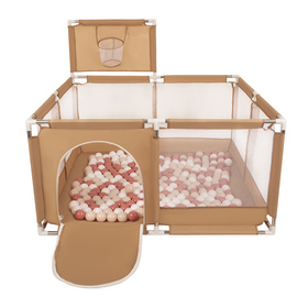 parc bébé avec balles plastiques aire de jeu pliable basket, beige : beige pastel/saumon/blanc, 100 balles