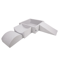 KiddyMoon Aire De Jeux en Mousse avec Carré Piscine À Balles pour Enfants, gris clair: perle/gris/transparent/rose poudré, Piscine (200 Balles) + Version 4