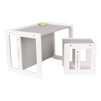 KiddyMoon Table Et Chaise pour Enfants Petit Bureau TC-002, blanc/gris, Table: 61x44x44 cm/Chaise: 30x30x30 cm
