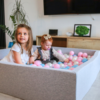 KiddyMoon Piscine À Balles Grande Carré pour Bébé, Fabriqué en UE, gris clair: babyblue-rose poudré-perle, 120x30cm/600 balles
