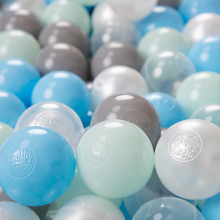 KiddyMoon Balles pour Piscine Colorées ∅6cm Plastique Enfant Bébé Fabriqué en EU, perle/gris/transparent/baby blue/menthe, 300 Balles/6cm