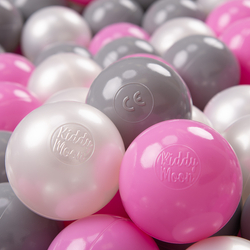 KiddyMoon Balles Colorées Plastique ∅7cm pour Piscine Enfant Bébé Fabriqué en EU, perle/gris/rose, 100 Balles/7cm