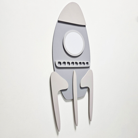 Déco murale KiddyMoon Relief 3D décoration en bois contreplaqué, fusée : gris, UNI