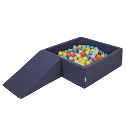 KiddyMoon Aire De Jeux en Mousse avec Carré Piscine À Balles pour Enfants, bleu foncé:vertClr/orange/turq/bleu/babybl/jaune, Piscine (100 Balles)+ Pente