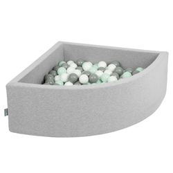 KiddyMoon Piscine à Balles ∅ 7Cm pour Bébé Quart Angulaire Fabriqué En UE, gris clair: blanc/gris/menthe, 90x30cm/200 Balles