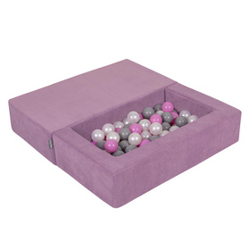 KiddyMoon Canapé en Mousse pour Enfants avec Balles Pour chambre d'enfant Léger Modulable Confortable Housse Amovible Parfait pour Jouer Lire et Se Détendre, violet: perle/gris/rose, Canapé + 100 Balles