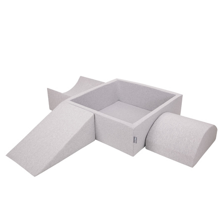 KiddyMoon Aire De Jeux en Mousse avec Carré Piscine À Balles pour Enfants, gris clair: blanc/gris/rose poudré, Piscine (200 Balles) + Version 4