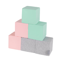 KiddyMoon blocs mous pour bébé cubes de construction en mousse, cubes: gris clair/rose/menthe, 6 Pieces