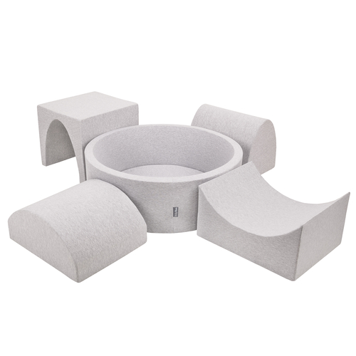KiddyMoon Aire De Jeux en Mousse avec Rond Piscine à Balles pour Enfants, gris clair: gris/blanc/turquoise, Piscine (300 Balles) + Version 1