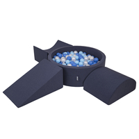 KiddyMoon Aire De Jeux en Mousse avec Rond Piscine à Balles pour Enfants, bleu foncé:babyblue/bleu/perle, Piscine (200 Balles) + Version 4