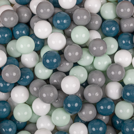 KiddyMoon Balles Colorées Plastique ∅7cm pour Piscine Enfant Bébé Fabriqué en EU, turquoise foncé/gris/blanc/menthe, 700 Balles/7cm