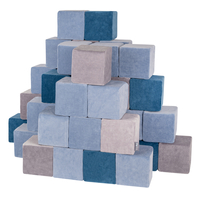 KiddyMoon blocs mous pour bébé cubes de construction en mousse housse velours, cubes: bleu lagune-bleu glacier-gris de montagnes, 48 Pieces