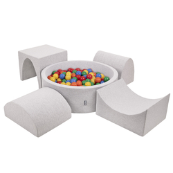 KiddyMoon Aire De Jeux en Mousse avec Rond Piscine à Balles pour Enfants, gris clair: jaune/vert/bleu/rouge/orange, Piscine (200 Balles) + Version 1
