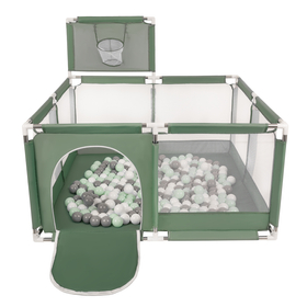 parc bébé avec balles plastiques aire de jeu pliable basket, vert : blanc/gris/menthe, 100 balles