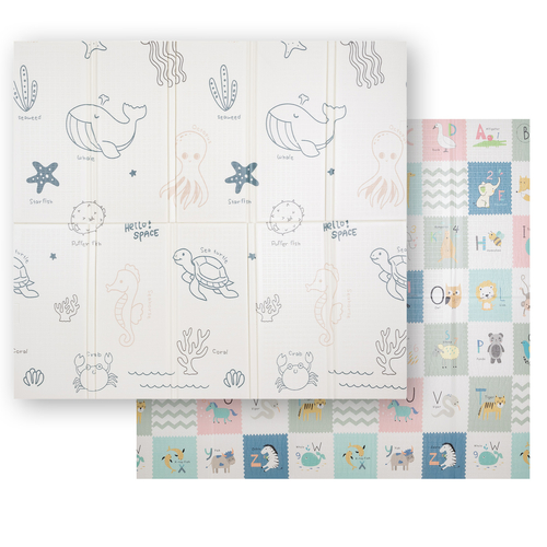 KiddyMoon Tapis de Jeu pour Enfant Bébé Tapis Mousse Tapis de Sol Tapis d'éveilBebe Reversible Stimulation De L'Imagination Pliable Pour L'Intérieur Et L'Extérieur, brun-mer, 180x200x1,5cm