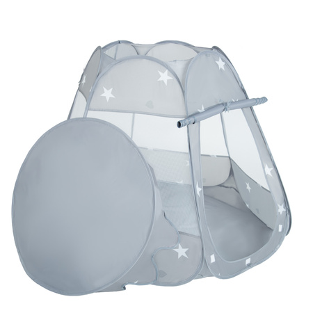 Tente Château Pour Enfants Tente de Jeu Avec Balles Colorées Jouet Cabane Pop-up Château Facile À Monter Maison de Jeu Pour Intérieur et Extérieur, gris: perle-gris-transparent-rose poudré, 105x90cm/200 balles