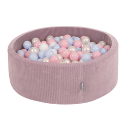 KiddyMoon Piscine À Balles pour Enfants Mousse Côtelé Pour Motricité Bébé, Violet : bleu pastel/perle/rose poudré/blanc, 90x30cm/200 Balles