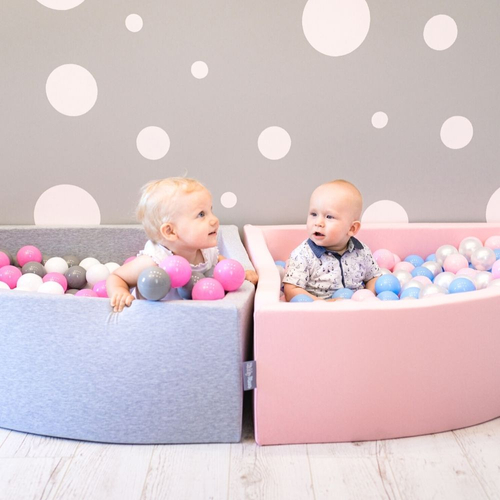 KiddyMoon Piscine à Balles ∅ 7Cm pour Bébé Quart Angulaire Fabriqué En UE, gris clair:transparent/gris/blanc/rosa/menthe, 90x30cm/200 balles