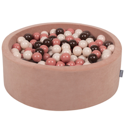 KiddyMoon Velours Piscine à Balles ∅7Cm pour Bébé Rond Fabriqué en EU, rose des sables: beige pastel/saumon/brun, 90x30cm/200 balles