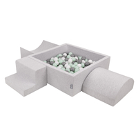 KiddyMoon Aire De Jeux en Mousse avec Carré Piscine À Balles pour Enfants, gris clair: blanc/gris/menthe, Piscine (300 Balles) + Version 6