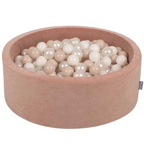KiddyMoon Velours Piscine à Balles ∅7Cm pour Bébé Rond Fabriqué en EU, rose des sables: beige pastel/blanc/perle, 90x30cm/300 balles