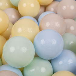KiddyMoon Balles Colorées Plastique ∅7cm pour Piscine Enfant Bébé Fabriqué en EU, beige pastel/bleu pastel/jaune pastel/menthe