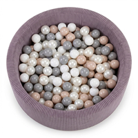 KiddyMoon Piscine Bébé, Piscine À Balles Pour Bébé Et Enfant, Piscine Enfant En Mousse Douce, Housse Côtelée Lavable, Violet: Beige pastel/Blanc/Perle/Gris, 90x30cm/200 Balles