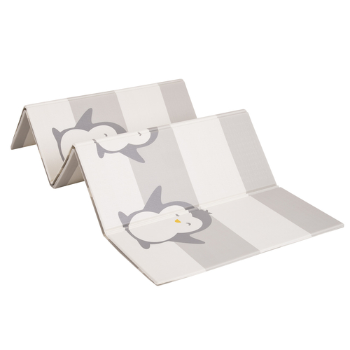 KiddyMoon Tapis de Jeu pour Enfant Bébé Tapis Mousse Tapis de Sol Tapis d'éveilBebe Reversible Stimulation De L'Imagination Pliable Pour L'Intérieur Et L'Extérieur, blanc-pingouin, 180x200x1cm