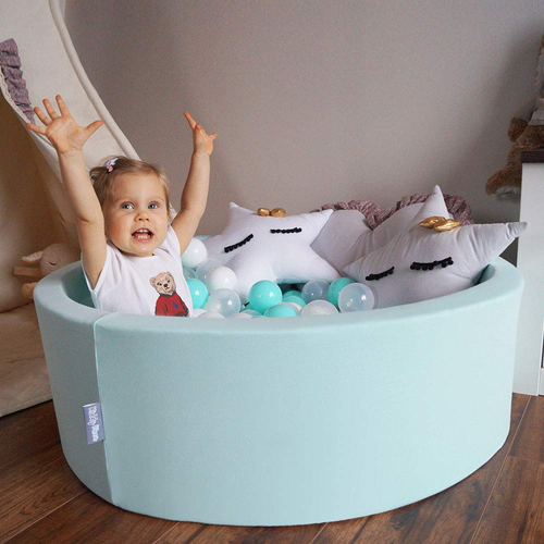 KiddyMoon Piscine à Balles ∅ 7Cm pour Bébé Carré Fabriqué En UE, gris clair:perle/rosa poudré/argenté, 90x30cm/200 balles