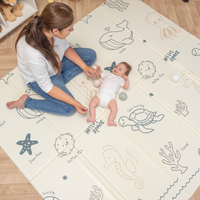 KiddyMoon Tapis de Jeu pour Enfant Bébé Tapis Mousse Tapis de Sol Tapis d'éveilBebe Reversible Stimulation De L'Imagination Pliable Pour L'Intérieur Et L'Extérieur, brun-mer, 180x200x1,5cm